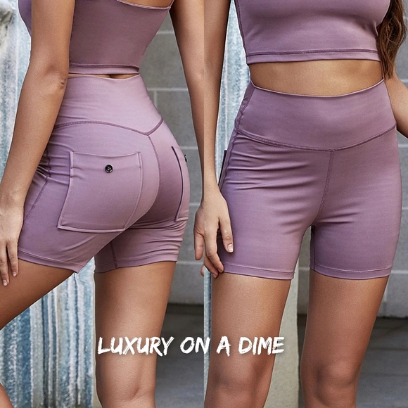 High Rise Wide Waistband Athletic Back Pocket Yoga Activewear Biker Shorts - Picture 2 of 10